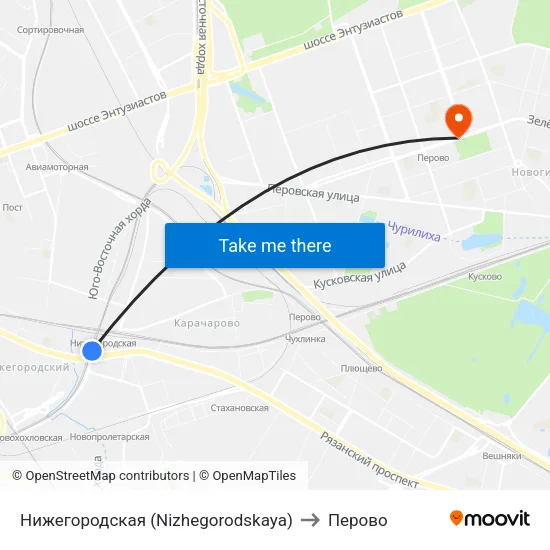 Нижегородская (Nizhegorodskaya) to Перово map