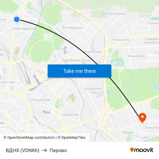ВДНХ (VDNKh) to Перово map