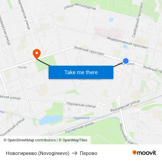 Новогиреево (Novogireevo) to Перово map