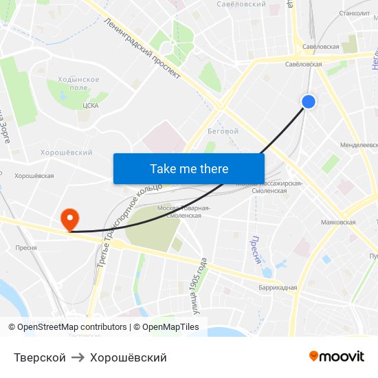 Тверской to Хорошёвский map