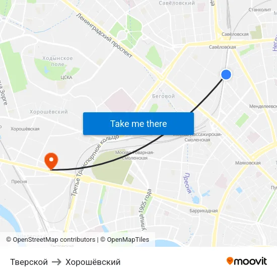 Тверской to Хорошёвский map