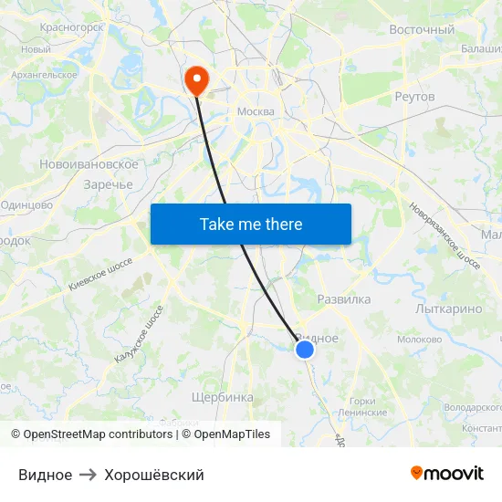 Видное to Хорошёвский map