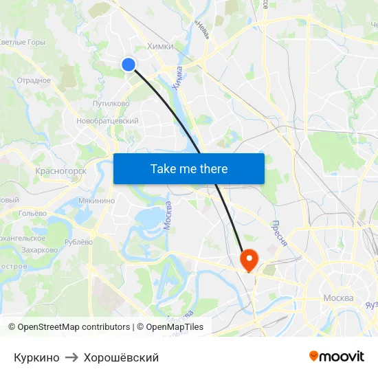 Куркино to Хорошёвский map