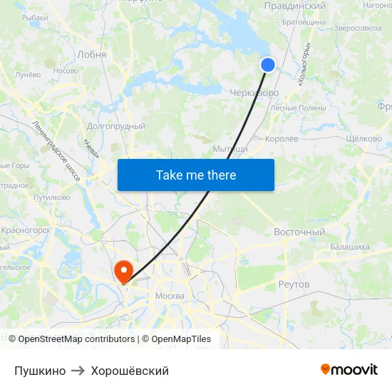 Пушкино to Хорошёвский map
