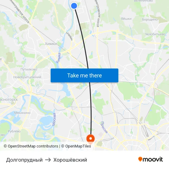 Долгопрудный to Хорошёвский map