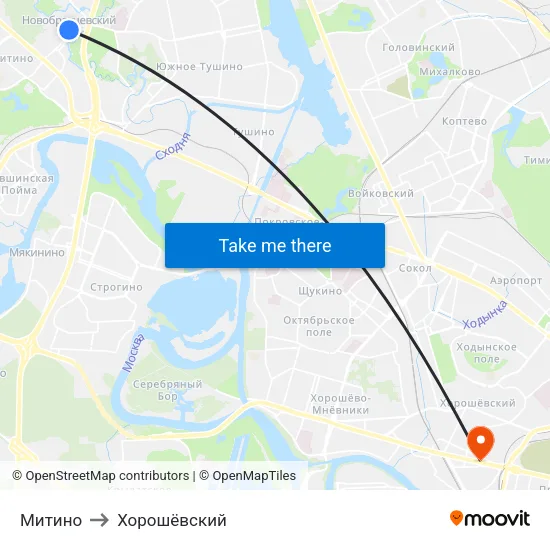 Митино to Хорошёвский map