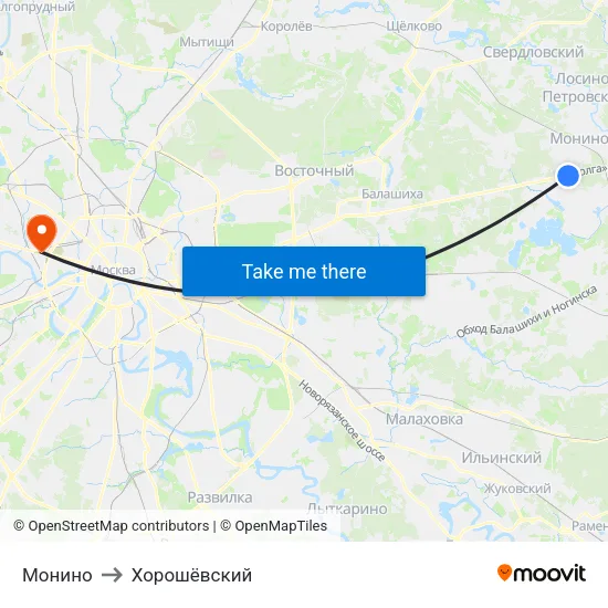 Монино to Хорошёвский map
