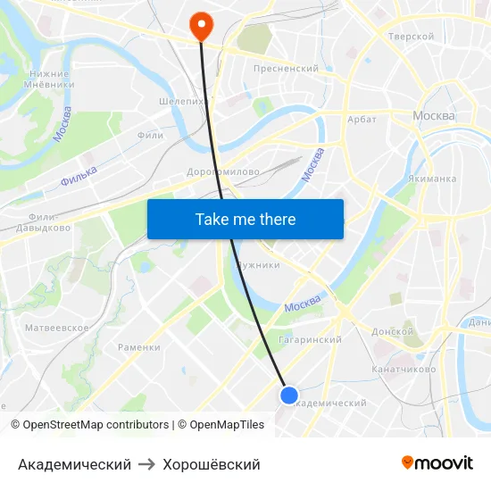 Академический to Хорошёвский map