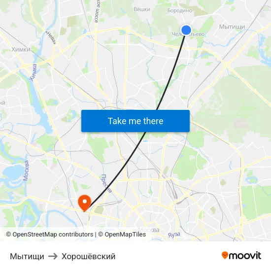 Мытищи to Хорошёвский map
