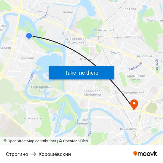 Строгино to Хорошёвский map