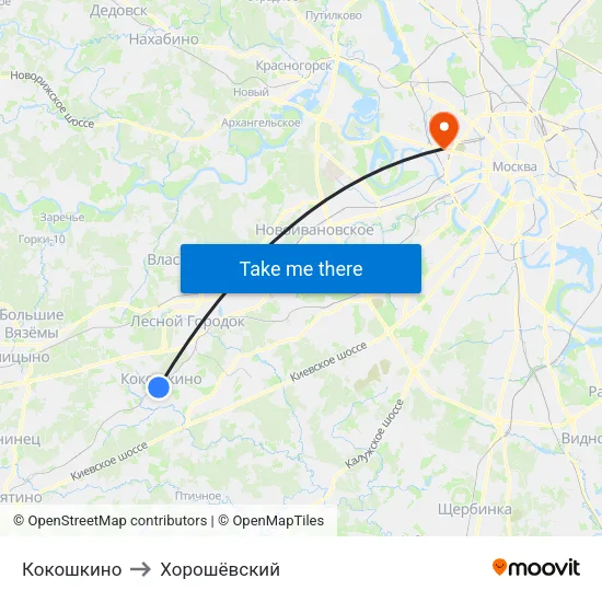 Кокошкино to Хорошёвский map