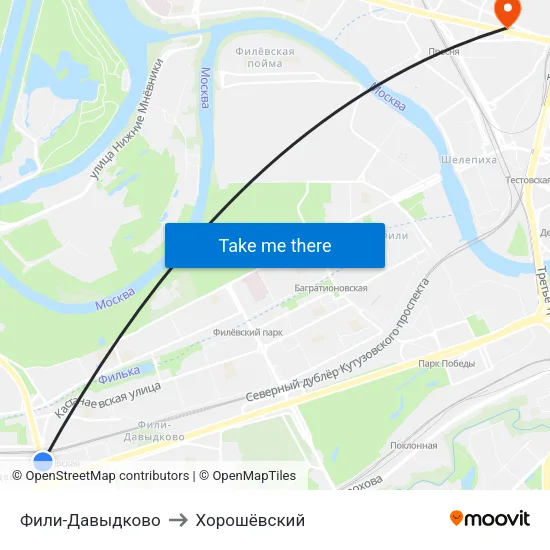 Фили-Давыдково to Хорошёвский map