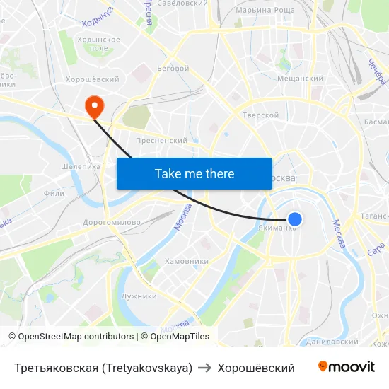 Третьяковская (Tretyakovskaya) to Хорошёвский map