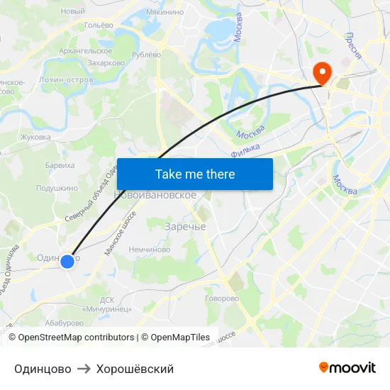 Одинцово to Хорошёвский map