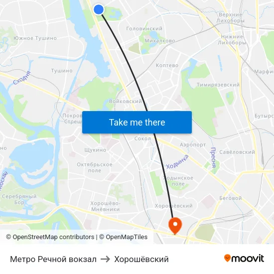 Метро Речной вокзал to Хорошёвский map