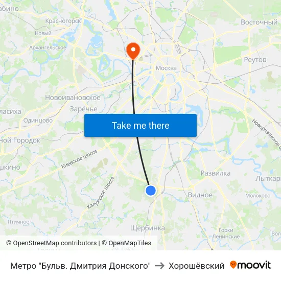 Метро "Бульв. Дмитрия Донского" to Хорошёвский map