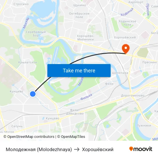 Молодежная (Molodezhnaya) to Хорошёвский map