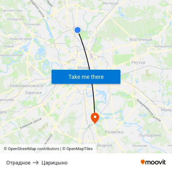 Отрадное to Царицыно map