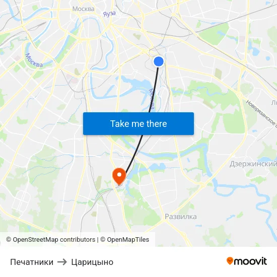 Печатники to Царицыно map