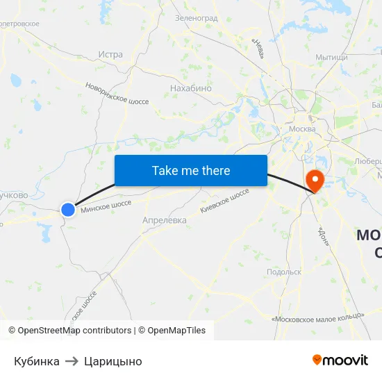 Кубинка to Царицыно map