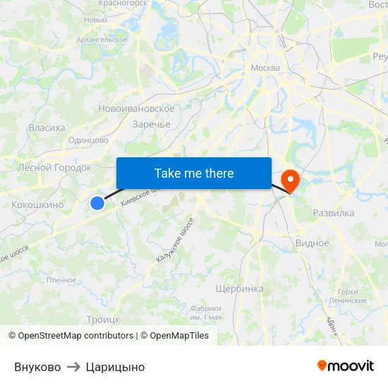 Внуково to Царицыно map