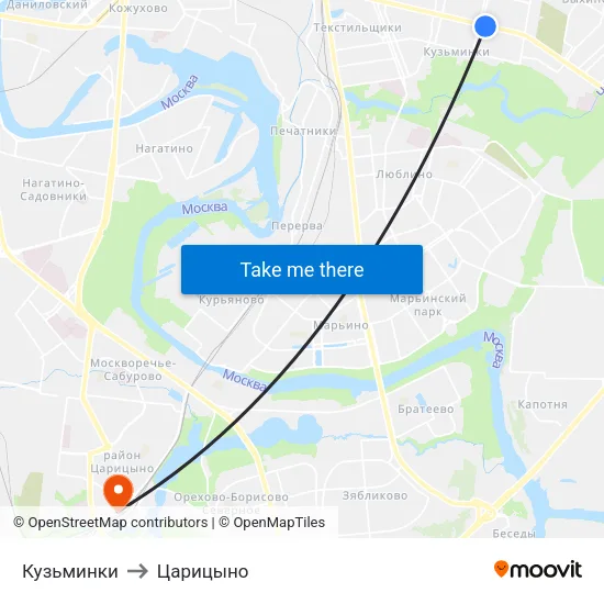 Кузьминки to Царицыно map
