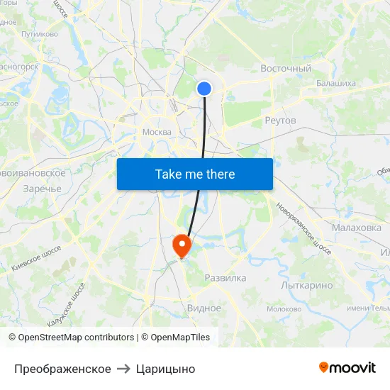 Преображенское to Царицыно map