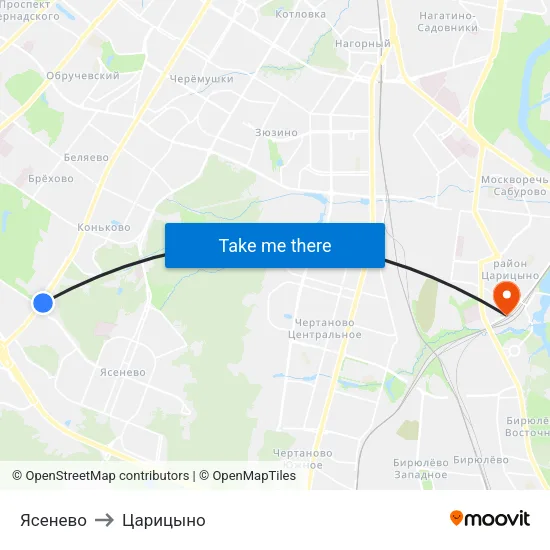 Ясенево to Царицыно map