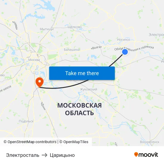 Электросталь to Царицыно map