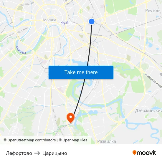 Лефортово to Царицыно map