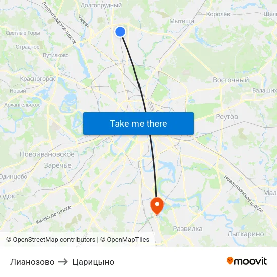 Лианозово to Царицыно map