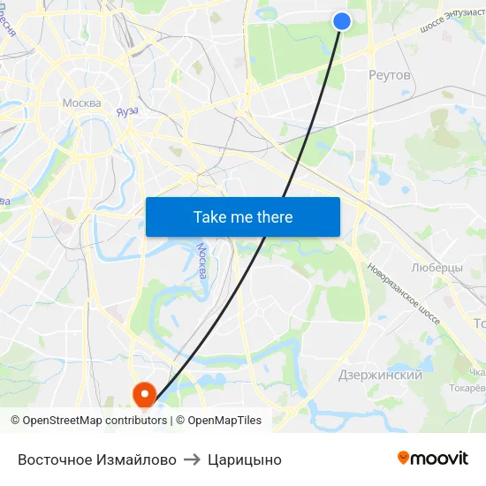 Восточное Измайлово to Царицыно map