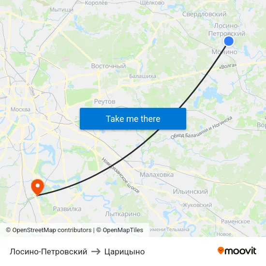 Лосино-Петровский to Царицыно map