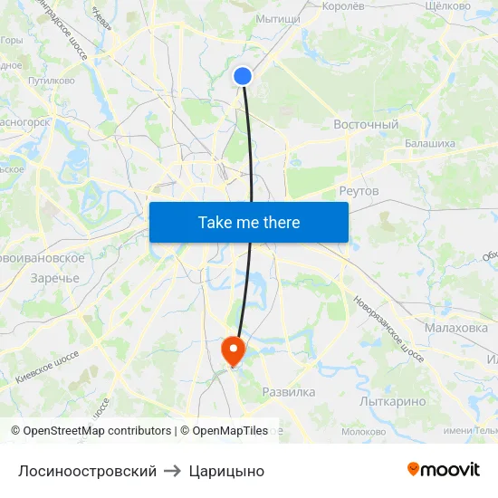 Лосиноостровский to Царицыно map