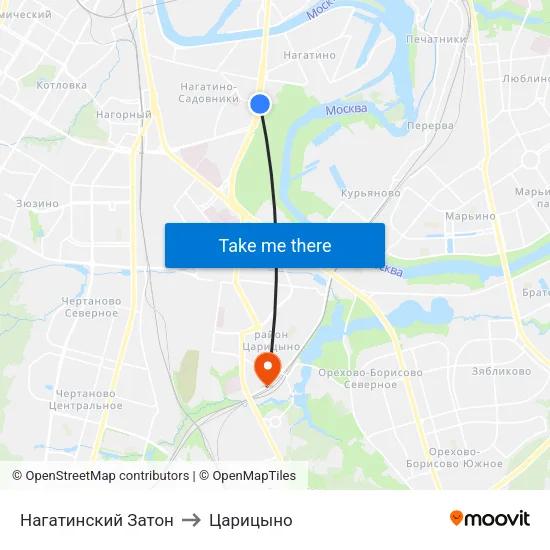 Нагатинский Затон to Царицыно map