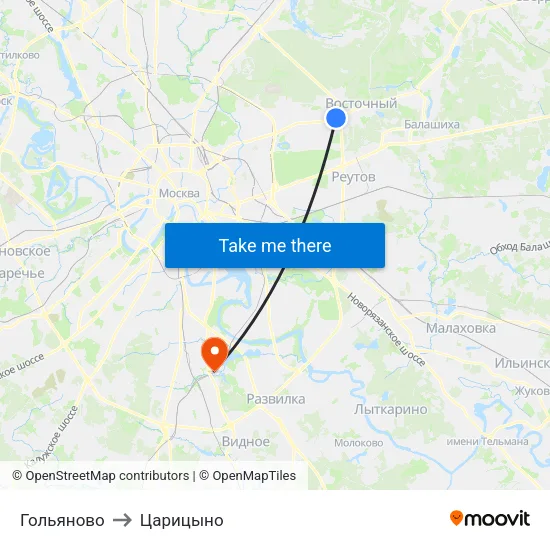 Гольяново to Царицыно map