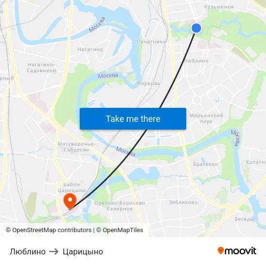 Люблино to Царицыно map