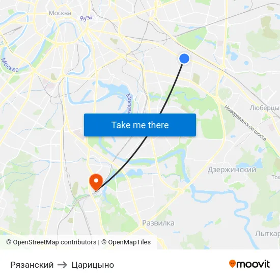 Рязанский to Царицыно map
