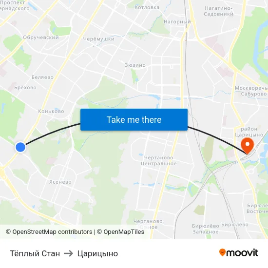 Тёплый Стан to Царицыно map