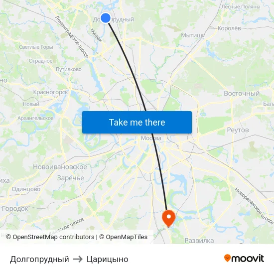 Долгопрудный to Царицыно map