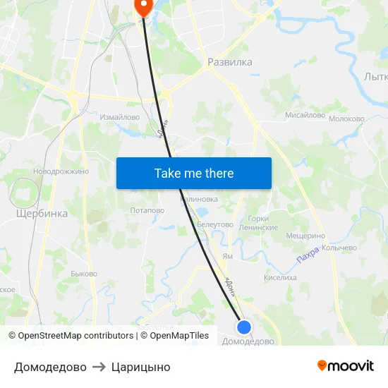 Домодедово to Царицыно map