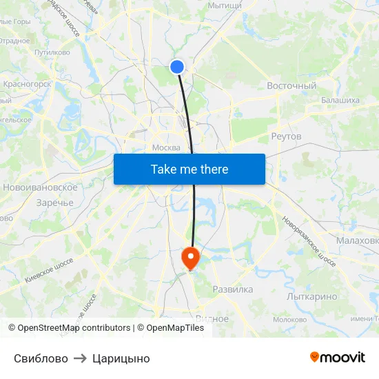 Свиблово to Царицыно map