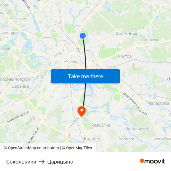 Сокольники to Царицыно map