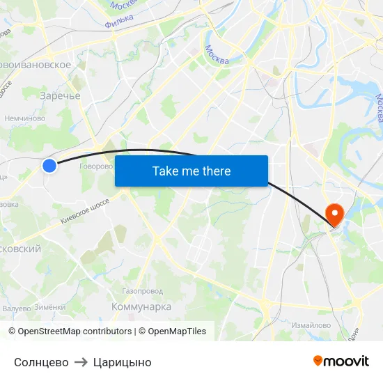 Солнцево to Царицыно map