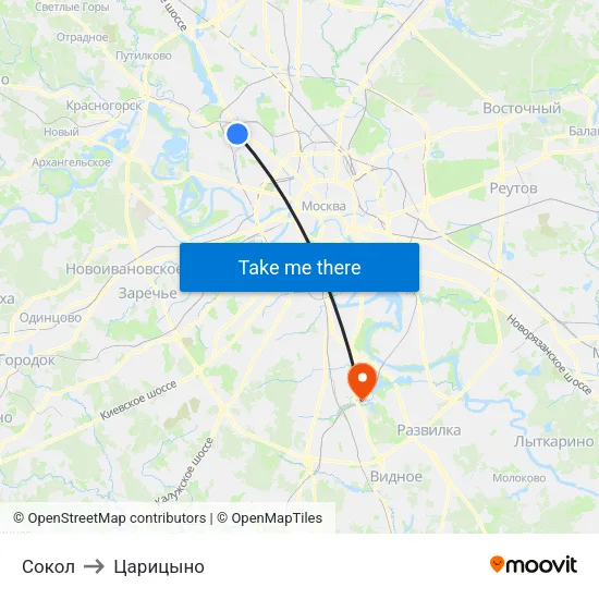 Сокол to Царицыно map