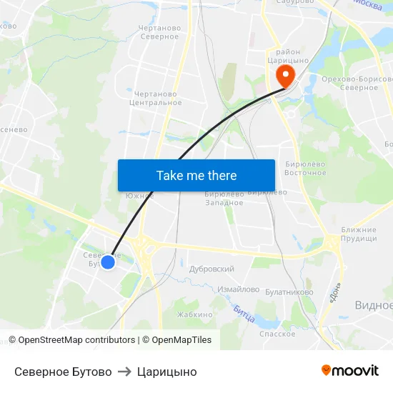 Северное Бутово to Царицыно map