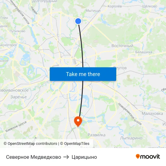 Северное Медведково to Царицыно map