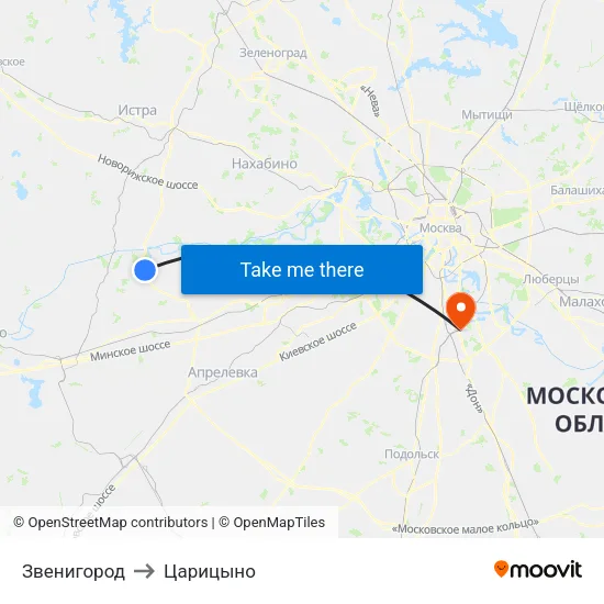 Звенигород to Царицыно map