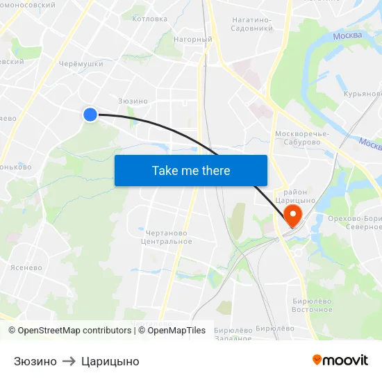 Зюзино to Царицыно map