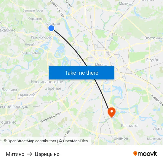 Митино to Царицыно map